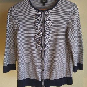 Talbots Petite Cotton Blend Braided Trim Cardigan